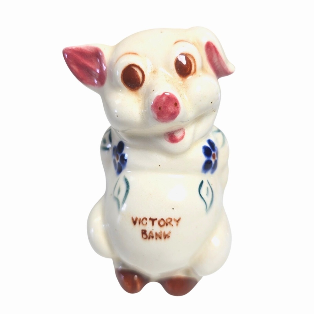 Vintage WWII "SAVE FOR VICTORY" Ceramic Piggy Bank Hand Painted